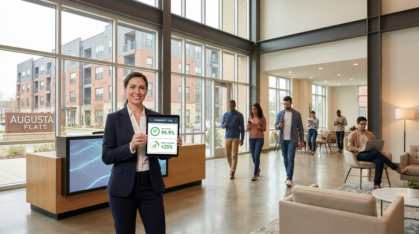 Modern Augusta apartment complex with high-speed fiber internet infrastructure installation