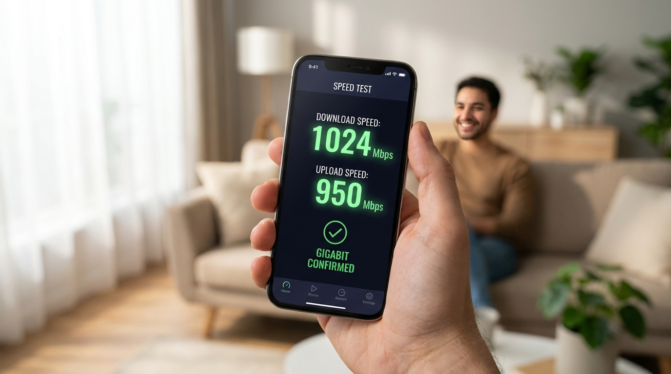 Speed test results showing gigabit internet performance in Deltona apartment unit