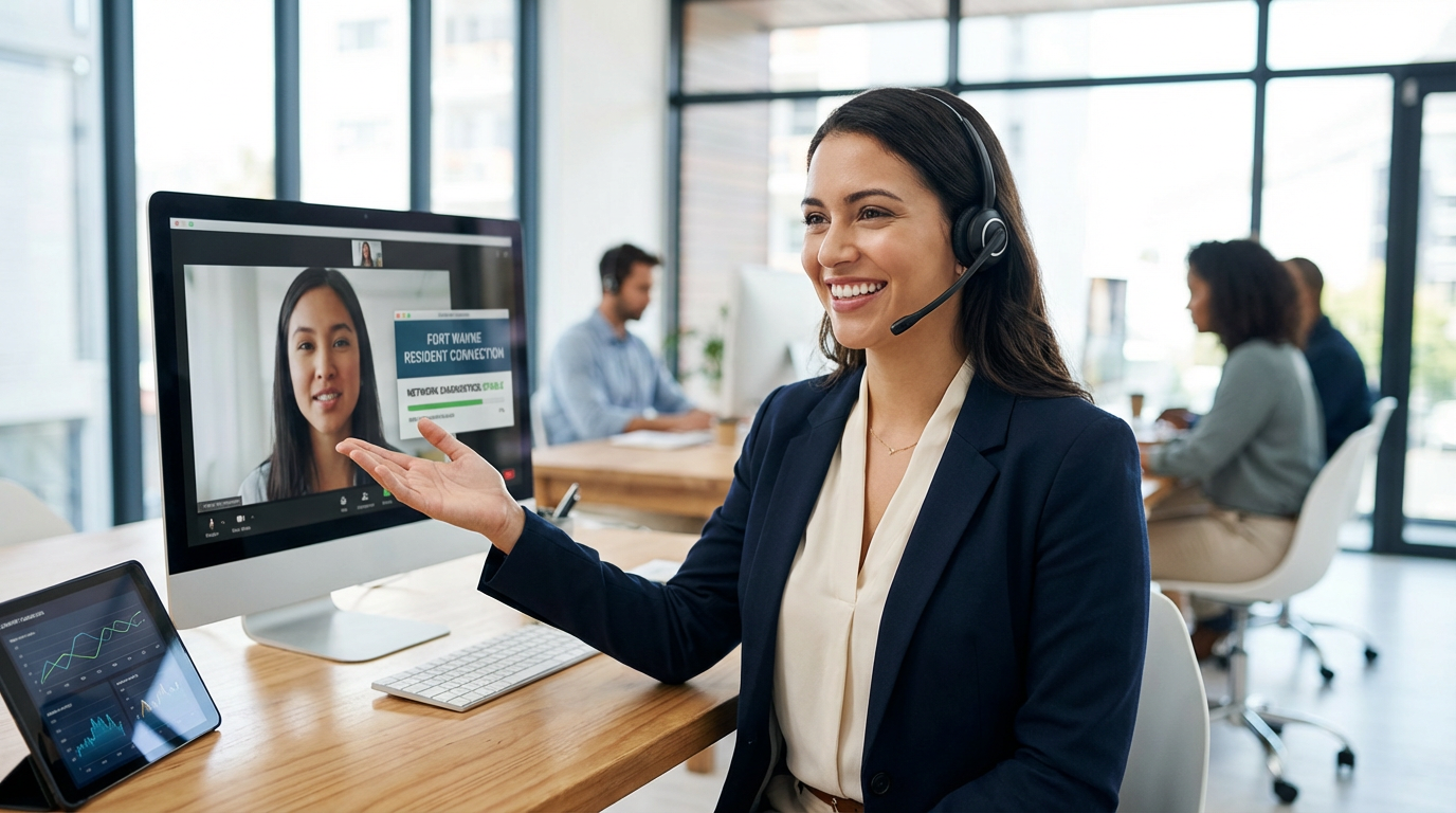Customer service representative helping Fort Wayne resident troubleshoot internet connection