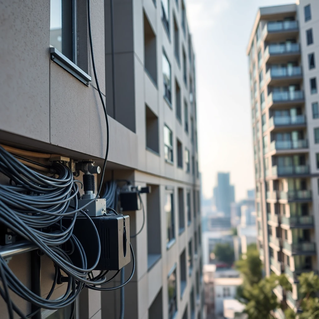 Modern Houston apartment complex with high-speed fiber internet infrastructure visible
