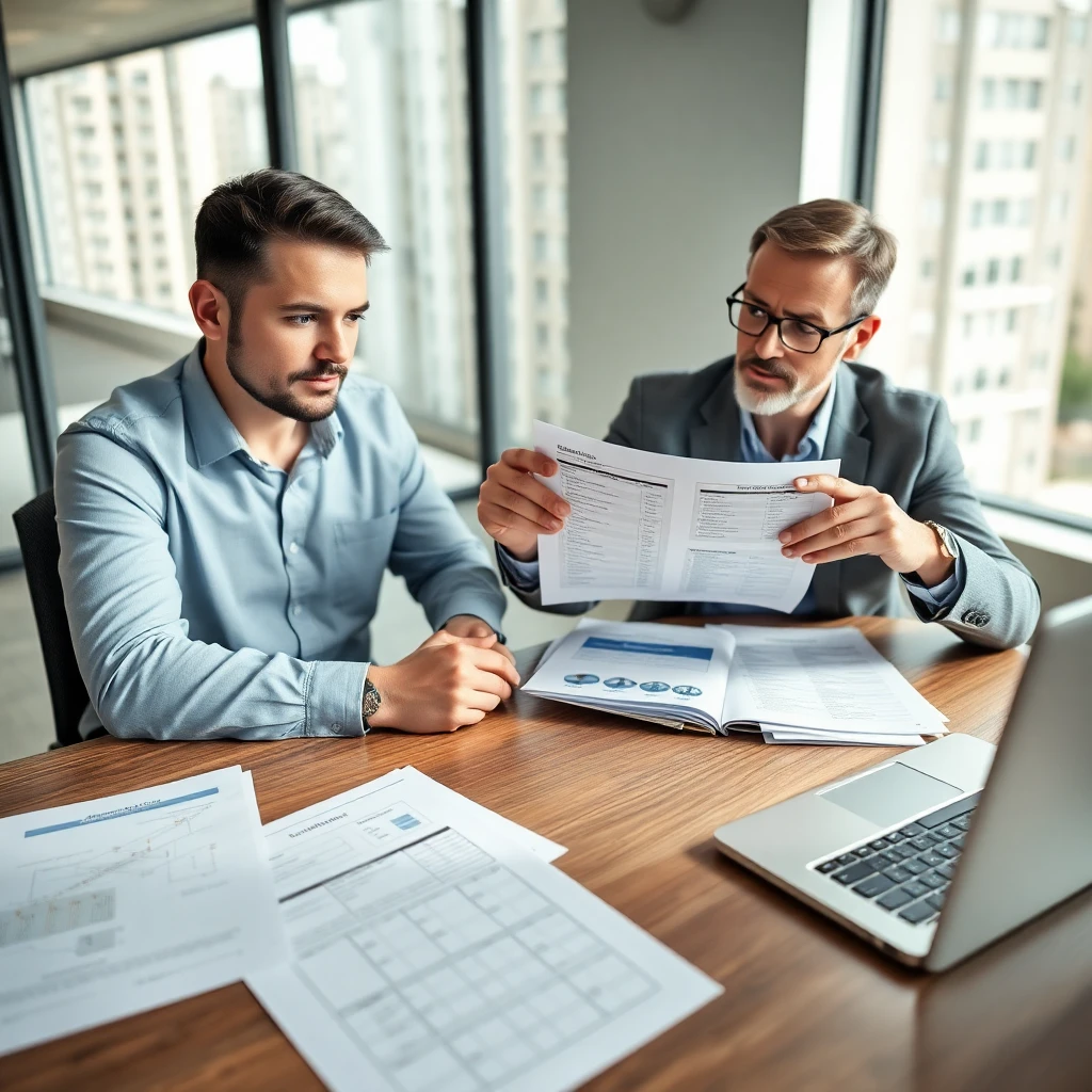 Property manager reviewing internet service proposals with provider representatives