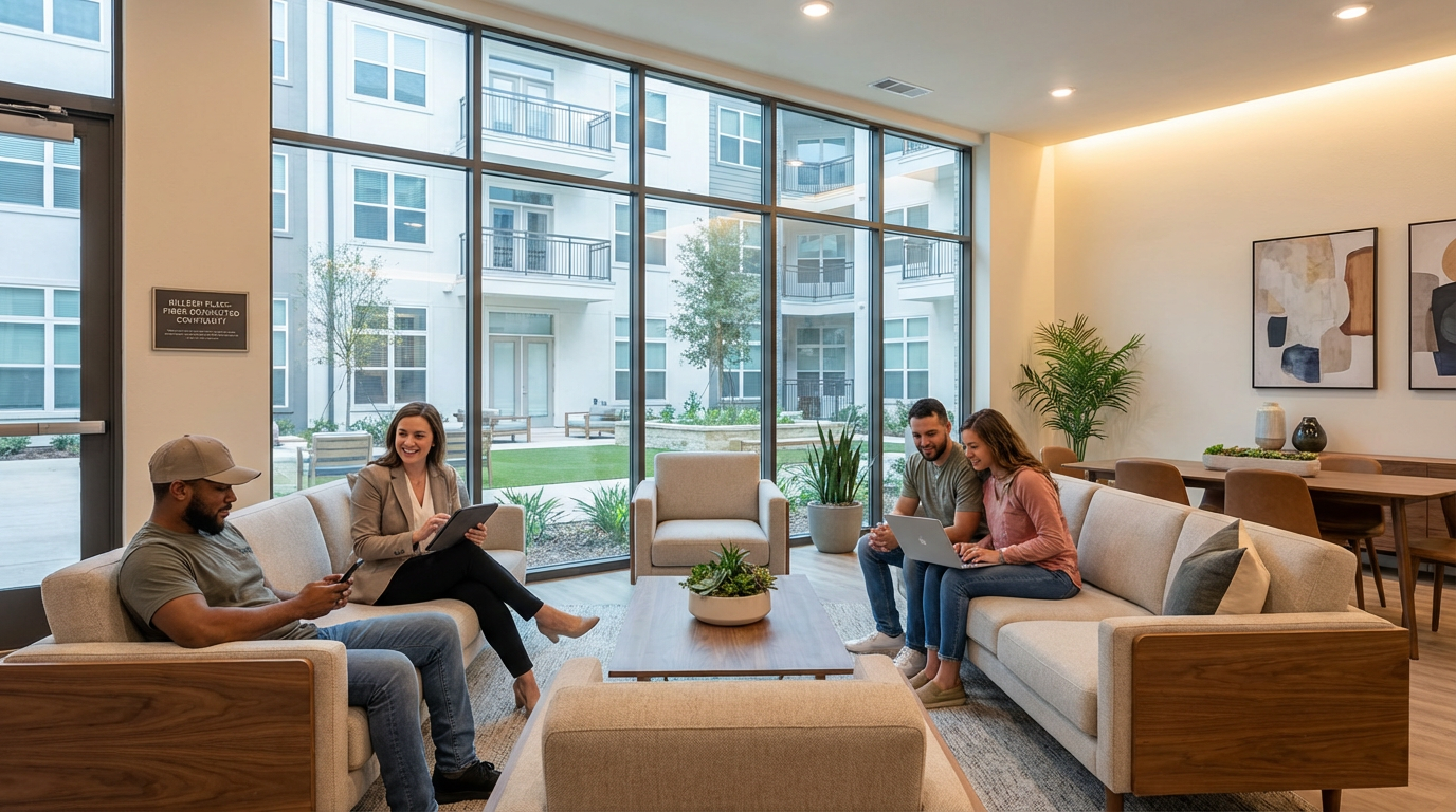 Modern apartment building in Killeen Texas with high-speed fiber internet infrastructure installed