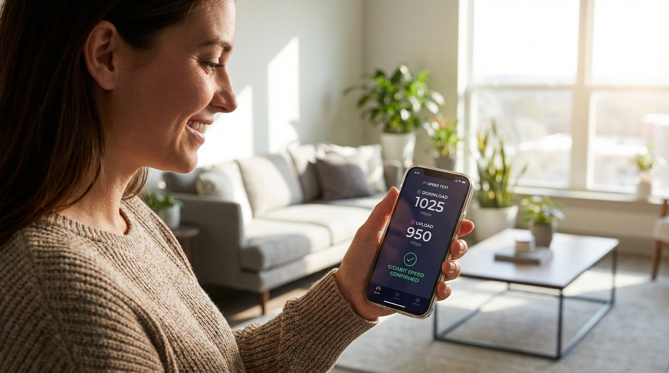 High-speed internet speed test showing gigabit connectivity in Killeen apartment