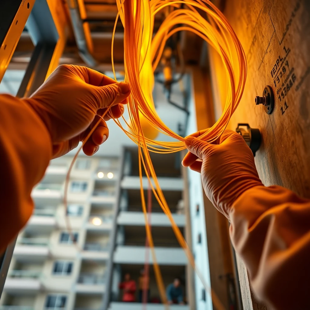 Modern Miami apartment building with fiber optic installation in progress