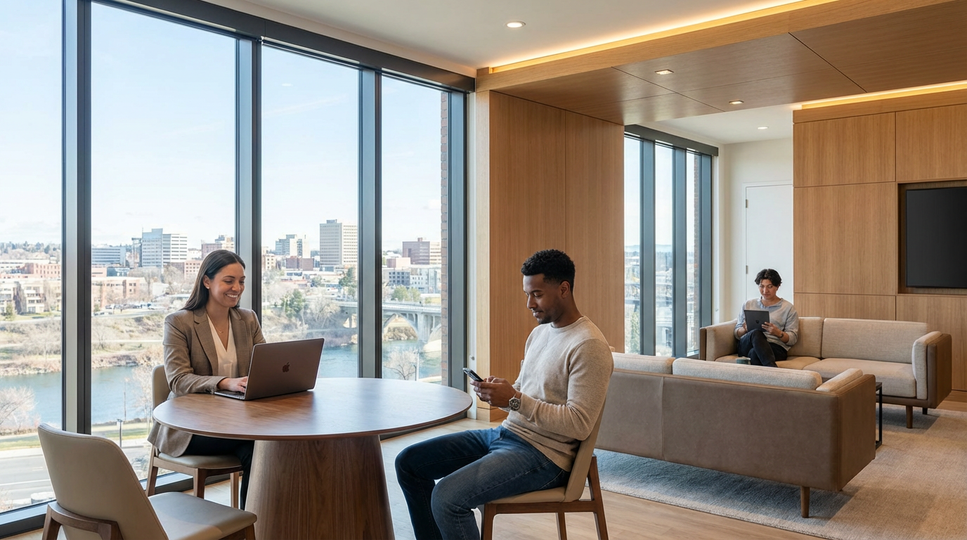 Modern apartment building in Spokane with fiber optic internet infrastructure installation