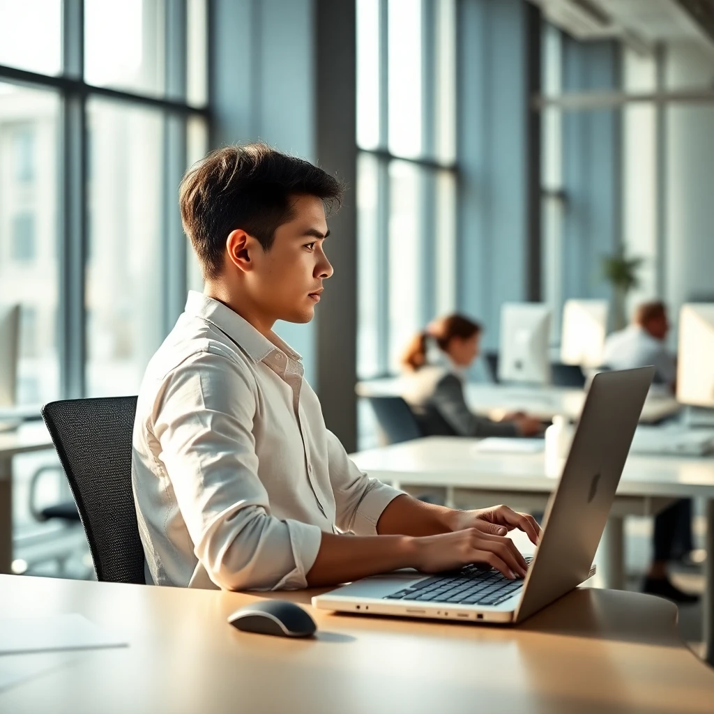 Modern commercial office space with employees working on laptops connected to high-speed WiFi network